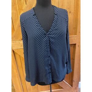 Women's Small Top Dazz Navy Polka Dot Blouse EUC